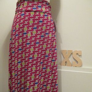NWT LuLaroe Maxi skirt, XS, red with circle and electric pattern